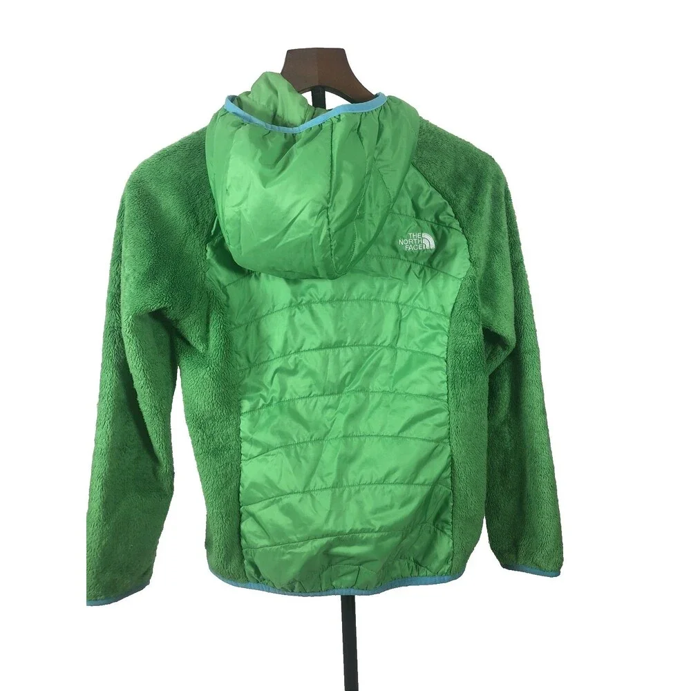 The North Face Girls Light Green Teal Fuzzy Fleece Pockets Zip Jacket Large
